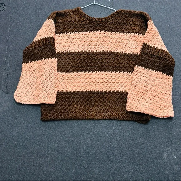 Handmade Striped Brown and Peach Women's Sweater - Picture 4 of 9